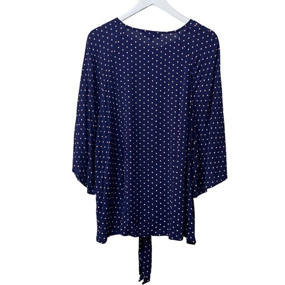 FRED DAVID Blouse Plus Size 1X Rayon Womens Top 3/4 Sleeve Navy Red Dot NWT - Picture 7 of 12